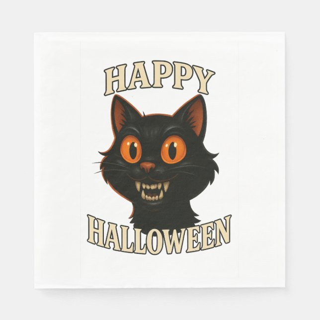 Spooky Black Cat Halloween Party Napkins (Front)