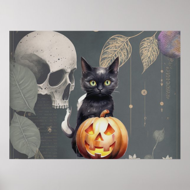 Spooky Black Cat Halloween Poster (Front)