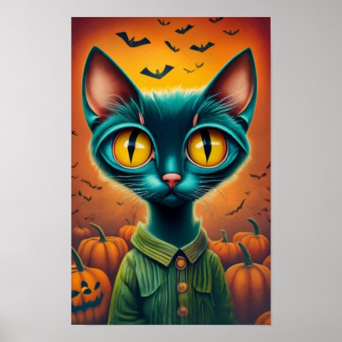 Spooky Black Cat Halloween Poster