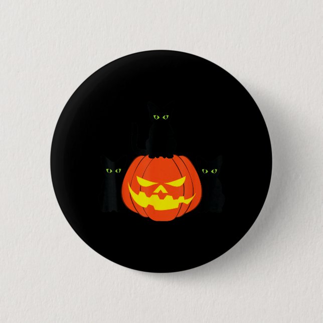 Spooky Black Cat Halloween Pumpkin Cats Jack O Button (Front)