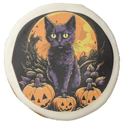 Spooky Black Cat Halloween Pumpkin  Sugar Cookie