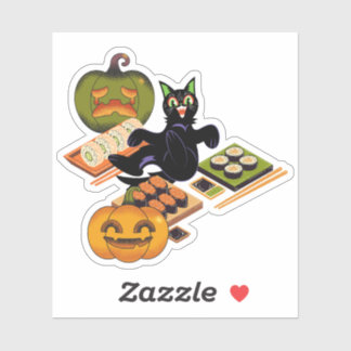Spooky Black Cat & Halloween Sushi Feast Sticker