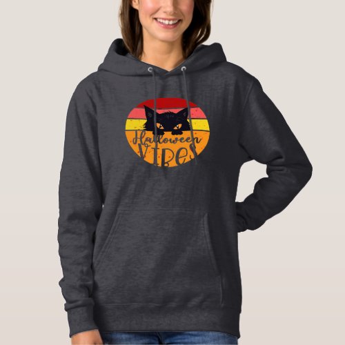 Spooky Black Cat Halloween Vibes Girlfriend Hoodie