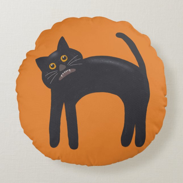 Spooky Black Cat | Halloween You Customize Round Pillow (Front)