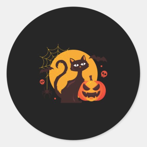 Spooky black cat haloween pumpkins creepy classic round sticker