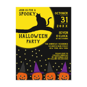 Spooky Black Cat Jack O'lantern Halloween Party Invitation Postcard