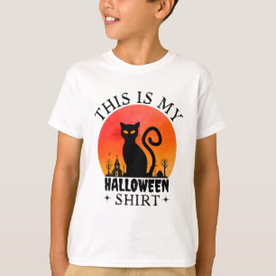 Spooky Black Cat Kids Halloween T-Shirt