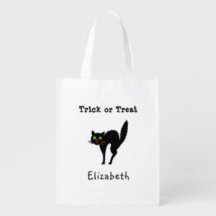 Spooky Black Cat Kids Personalized Halloween Candy Grocery Bag
