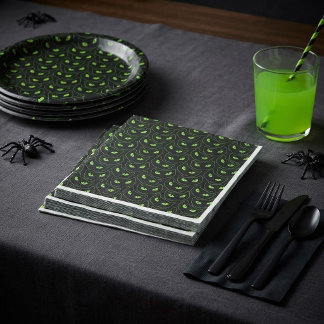 Spooky Black Cat Neon Green Eyes Halloween Napkins