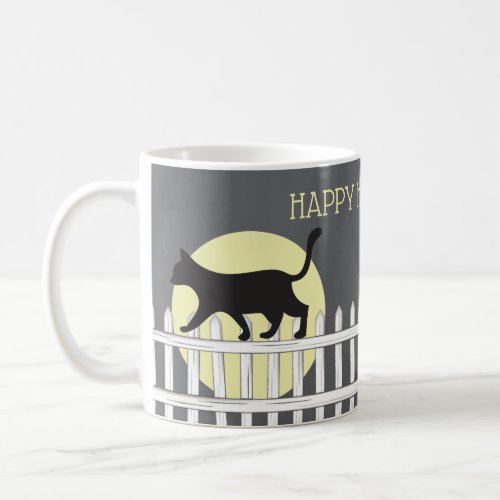 Spooky Black Cat on Picket Fence  Coffee Mug