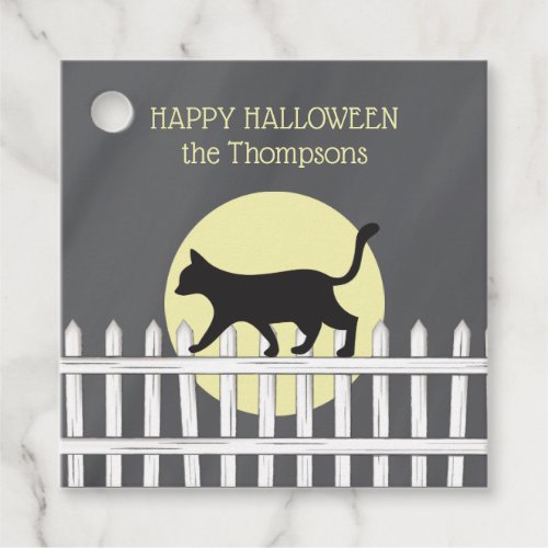 Spooky Black Cat on Picket Fence Favor Tags