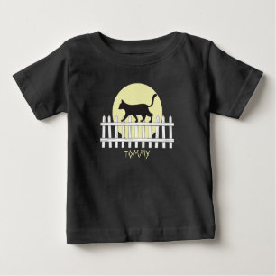 Spooky Black Cat on Picket Fence T-Shirt