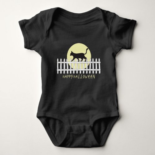 Spooky Black Cat on Picket Fence T_Shirt Baby Bodysuit