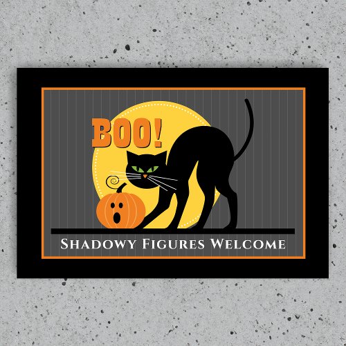 Spooky Black Cat Pumpkin Halloween Doormat