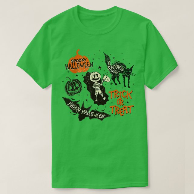 Spooky Black Cat Pumpkin Trick Or Treat Funny Hall T-Shirt (Design Front)