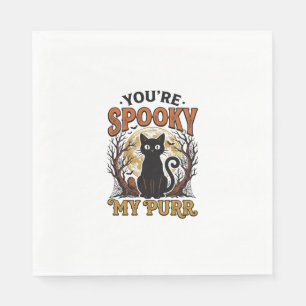 Spooky Black Cat Pun Halloween Vintage Engraving S Napkins