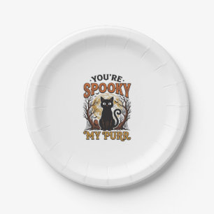 Spooky Black Cat Pun Halloween Vintage Engraving S Paper Plates