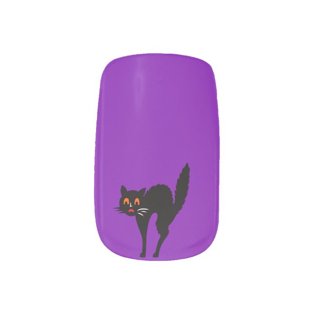 Spooky Black Cat Purple Halloween Costume Party Minx Nail Art (Left Thumb)