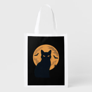 Spooky Black Cat Silhouette Halloween Gothic Cat Grocery Bag