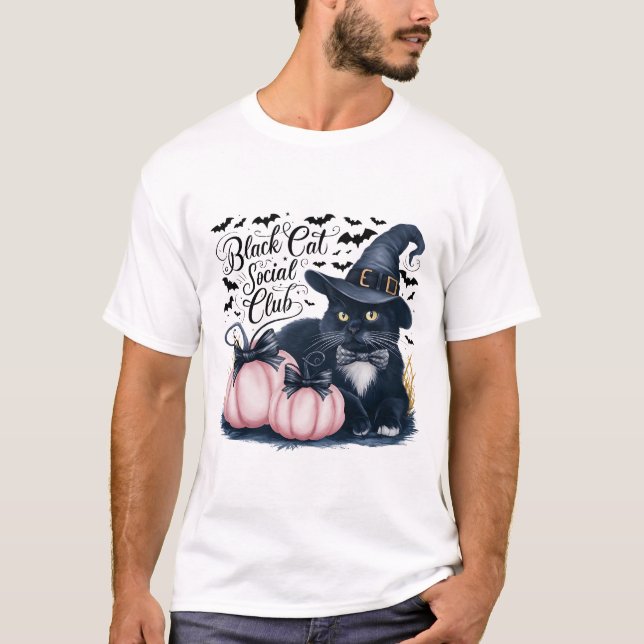 Spooky Black Cat Social Club T-Shirt (Front)