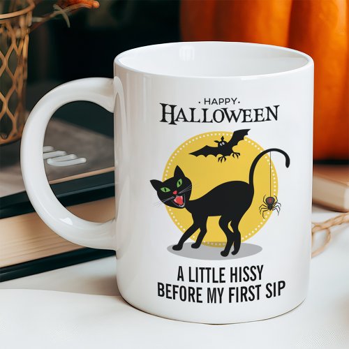 Spooky Black Cat Spider Halloween Coffee Mug