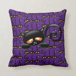 Spooky Black Cat Throw Pillow