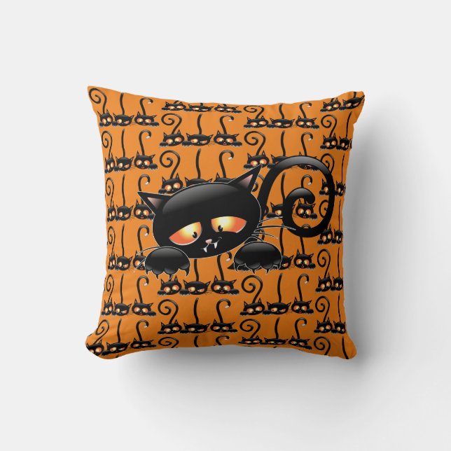 Spooky Black Cat Throw Pillow (Front)