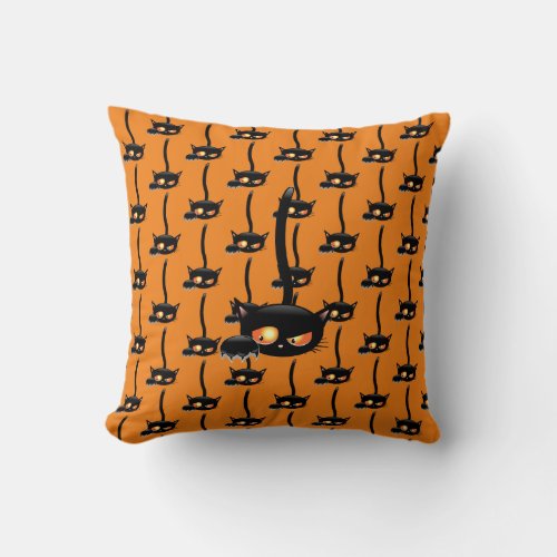 Spooky Black Cat Throw Pillow