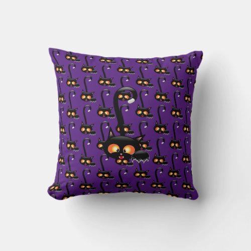 Spooky Black Cat Throw Pillow