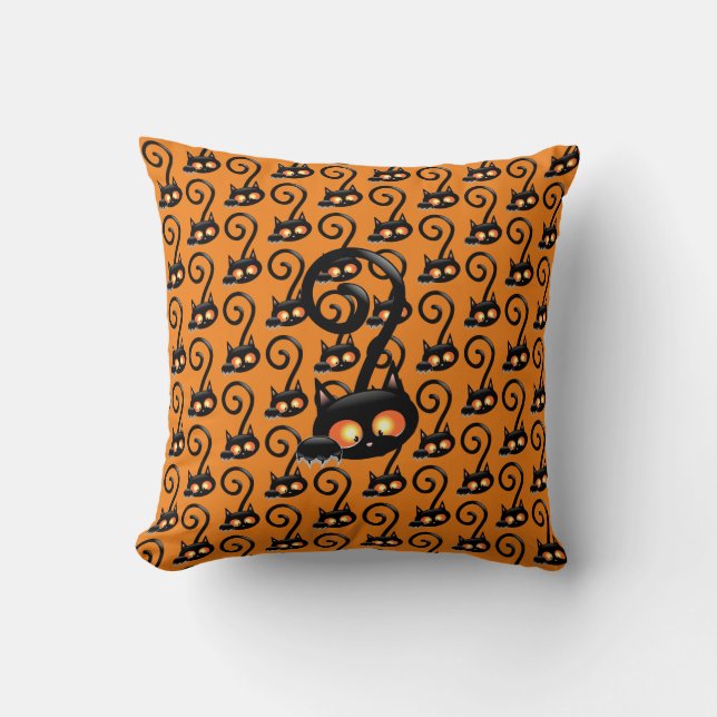 Spooky Black Cat Throw Pillow (Front)