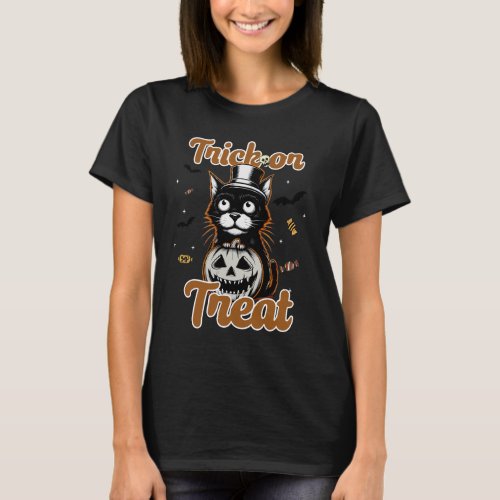 Spooky Black Cat Trick Or Treat For Halloween  T_Shirt