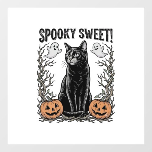 Spooky Black Cat Vintage Halloween Engraving Shirt Floor Decals