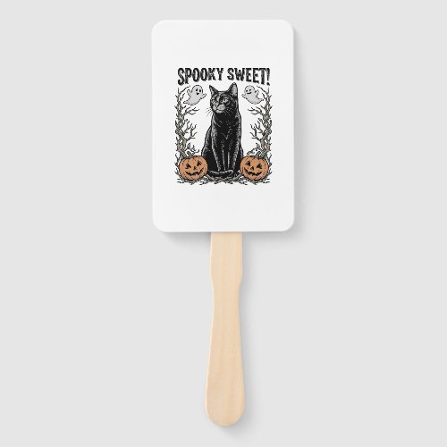 Spooky Black Cat Vintage Halloween Engraving Shirt Hand Fan