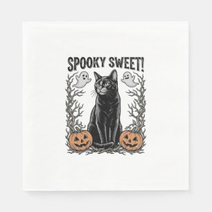 Spooky Black Cat Vintage Halloween Engraving Shirt Napkins