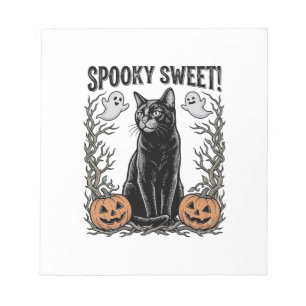 Spooky Black Cat Vintage Halloween Engraving Shirt Notepad