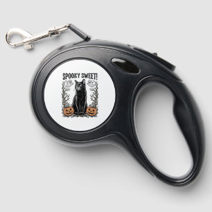 Spooky Black Cat Vintage Halloween Engraving Shirt Retractable Pet Leash
