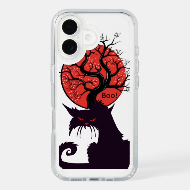 Spooky Black Cat White Speck Phone Case (Front)