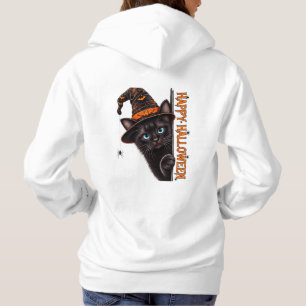 Spooky Black Cat Witch Hat Halloween Hoodie