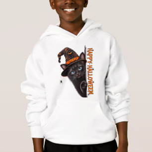 Spooky Black Cat Witch Hat Halloween Hoodie