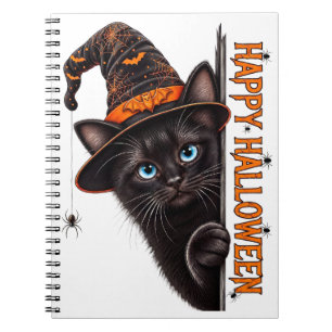 Spooky Black Cat Witch Hat Halloween Notebook