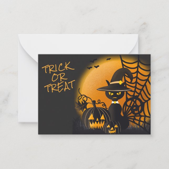 Spooky Black Cat Witches Hat Halloween Classroom Note Card (Front)