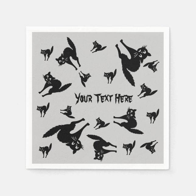 spooky black cat with arched back halloween paper napkins (Front)