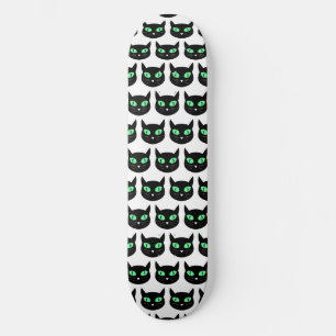 Spooky Black cat with green eyes pattern Skateboard