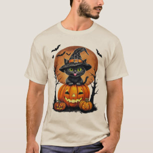 Spooky Black Cat with Pumpkin Halloween Gift T-Shirt