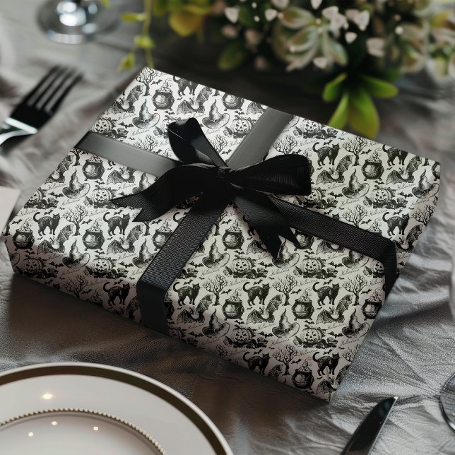 Spooky Black Cats, Bats & Pumpkins Halloween Wrapping Paper (Creator Uploaded)