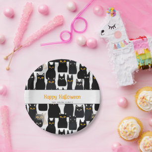 Spooky Black Cats Custom Name Happy Halloween Paper Plates