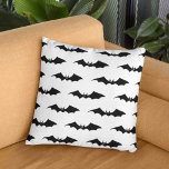 Spooky Black Flying Bats Pattern Halloween Throw Pillow<br><div class="desc">Halloween home decor throw pillow design features a pattern of spooky black bats flying with their wings spread against a customizable white background color.</div>