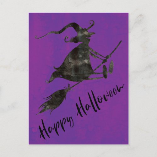 Spooky Black Flying Witch Happy Halloween Postcard