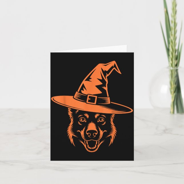 Spooky Black German Shepherd Dog Witch Hat Card (Front)