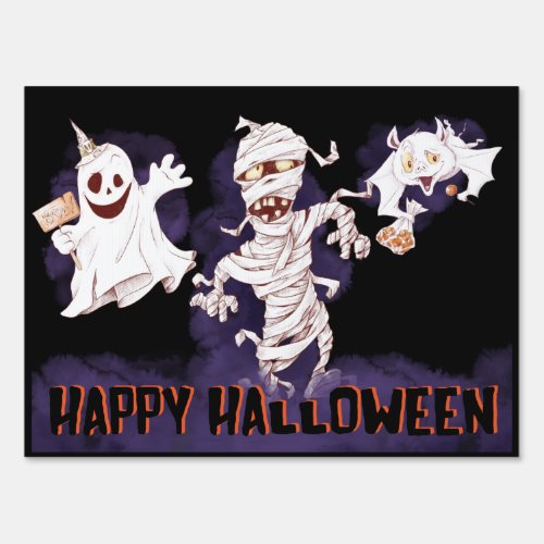 Spooky Black Ghost Mummy Bat Spooky Halloween Sign